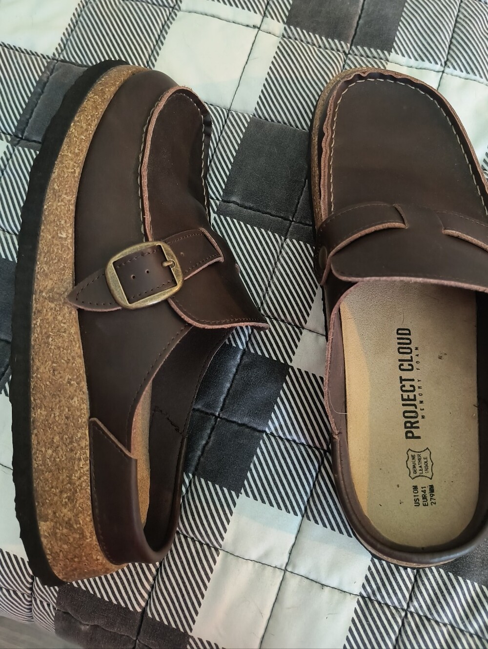 Men's Brown Leather Cork-Platform Slip-On Loafers
